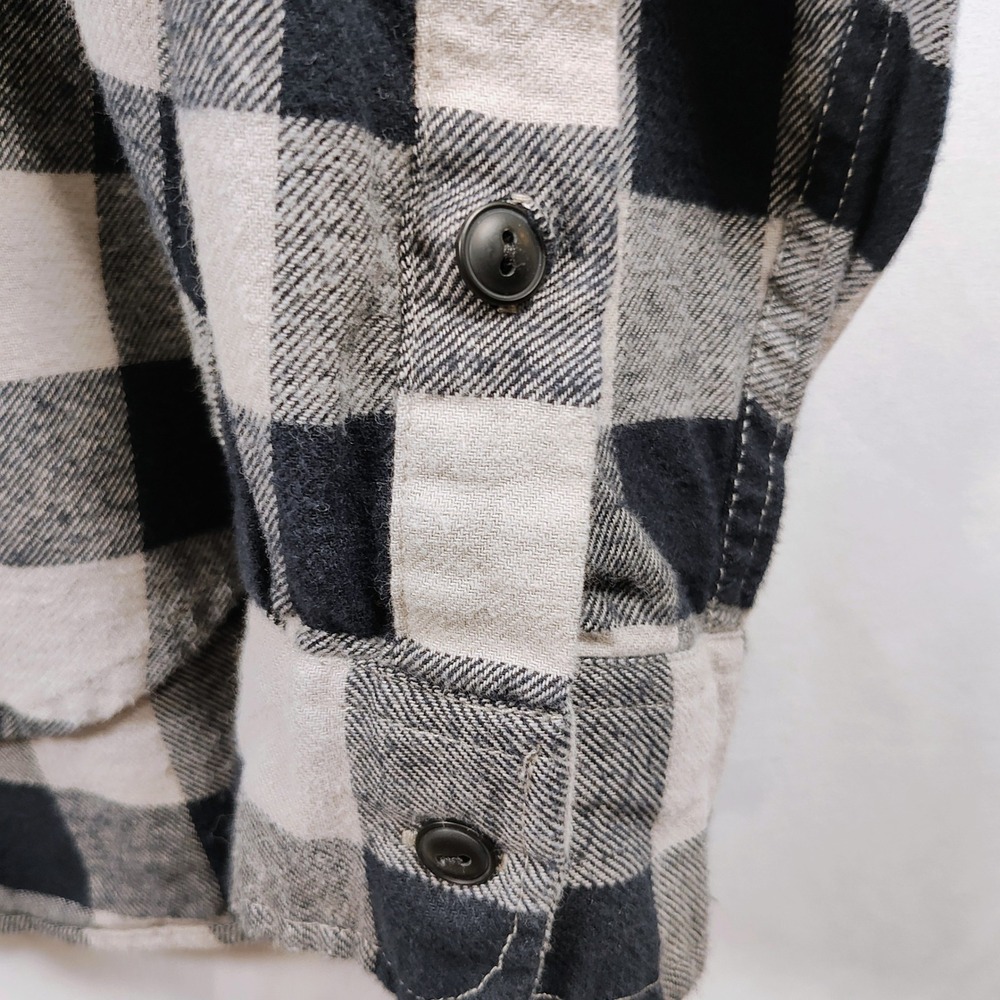 Gap Mens Buffalo Plaid Flannel Shirt Black Cream Standard Fit Medium Cotton - Picture 3 of 8